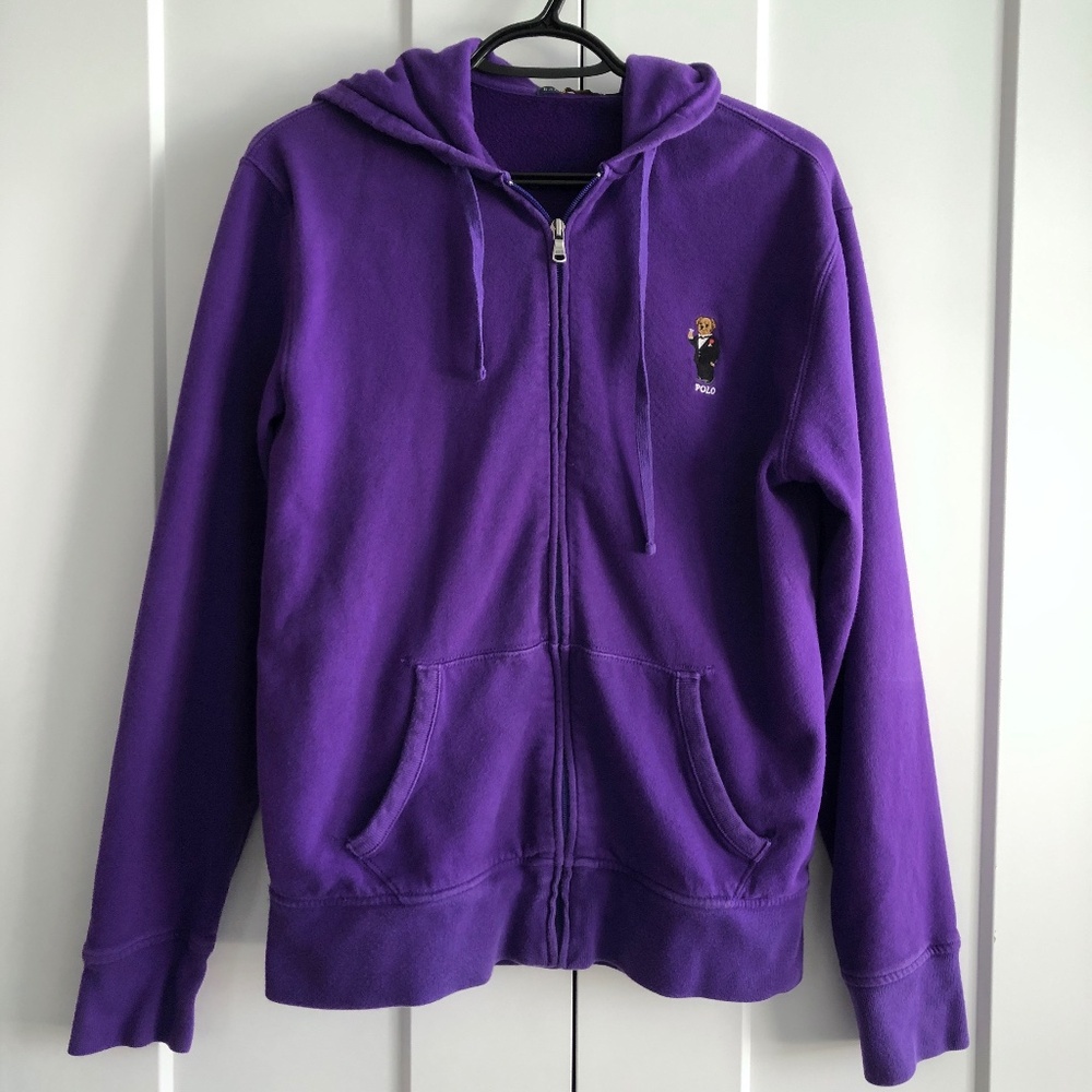 Polo, Ralph Lauren, Tuxedo Bear, Hoodie, Purple, Full Zip, Womens, Size M